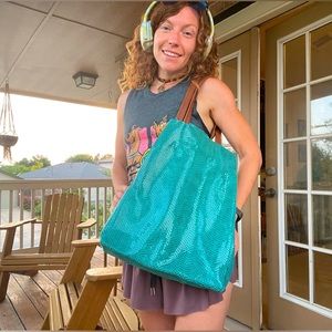 Teal Leather Snakeskin Sorial Tote